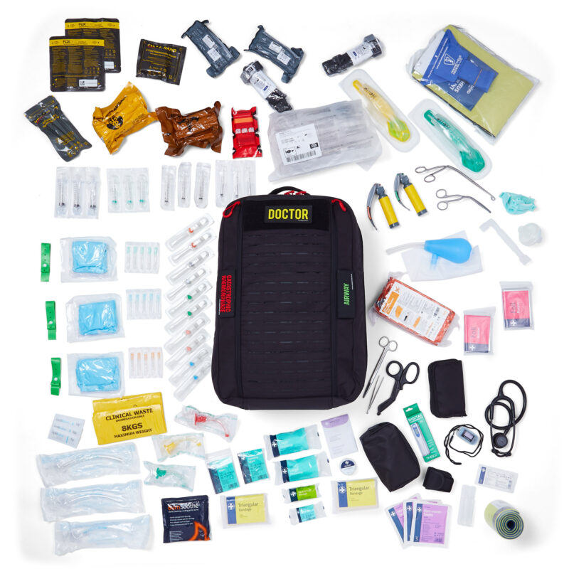 doctor response bag in black showing all the equipment inside